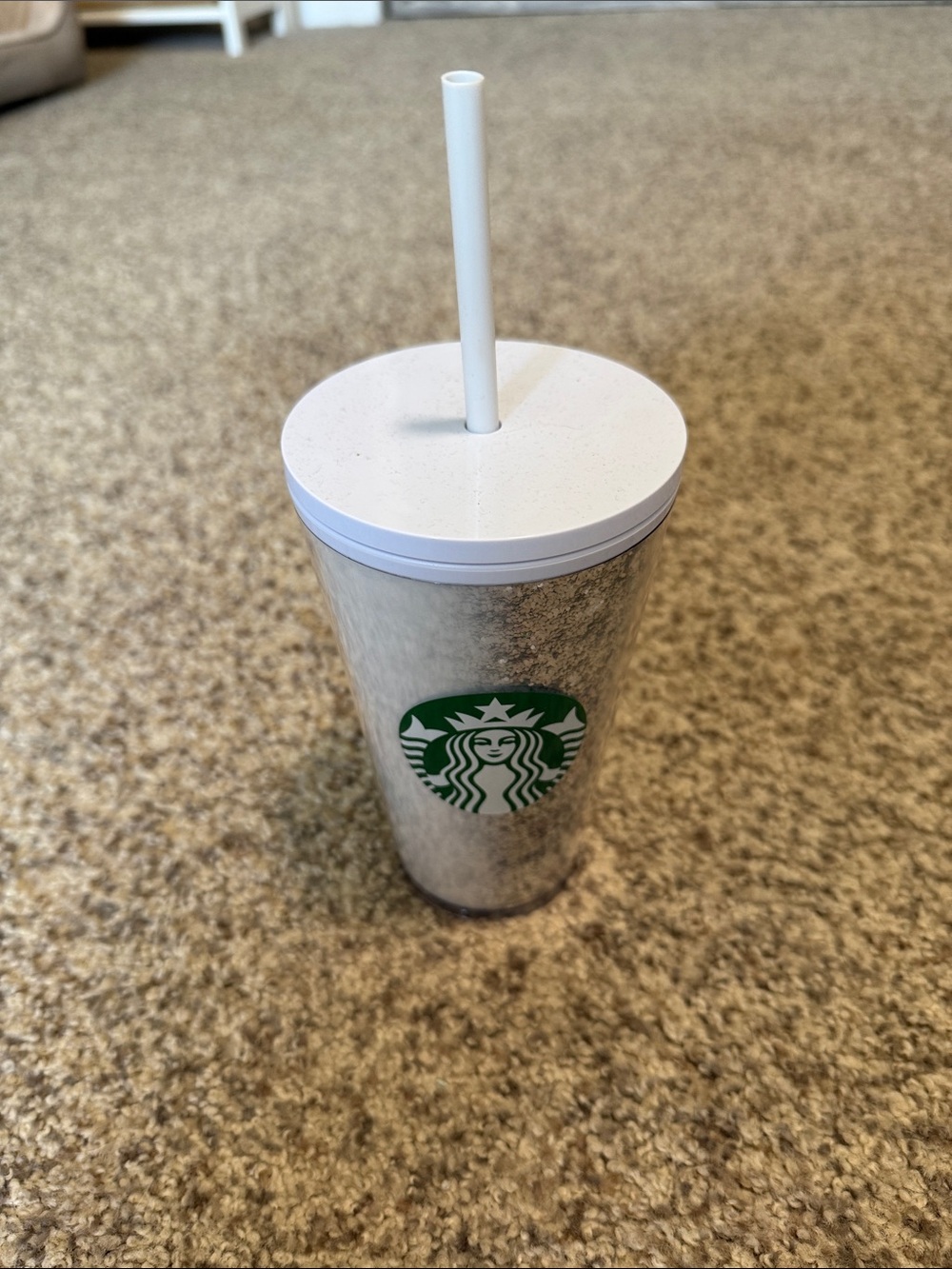 Starbucks White & Silver Tumbler with Green Siren Logo